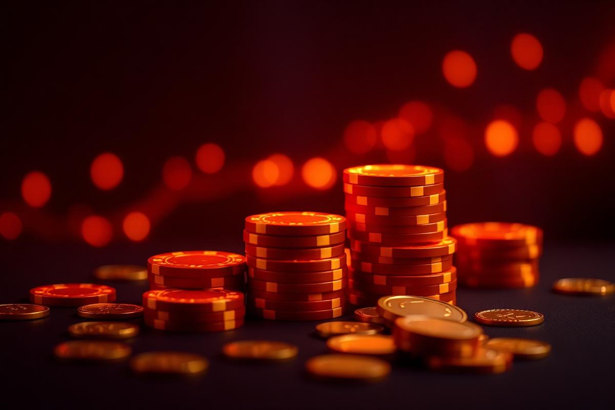 Casino chips en free spins symbolen die het welkomstpakket van Blazing Wildz voorstellen